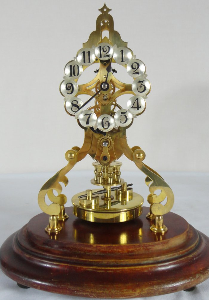 Antique German 400 day torsion skeleton clock Ian Burton Antique Clocks